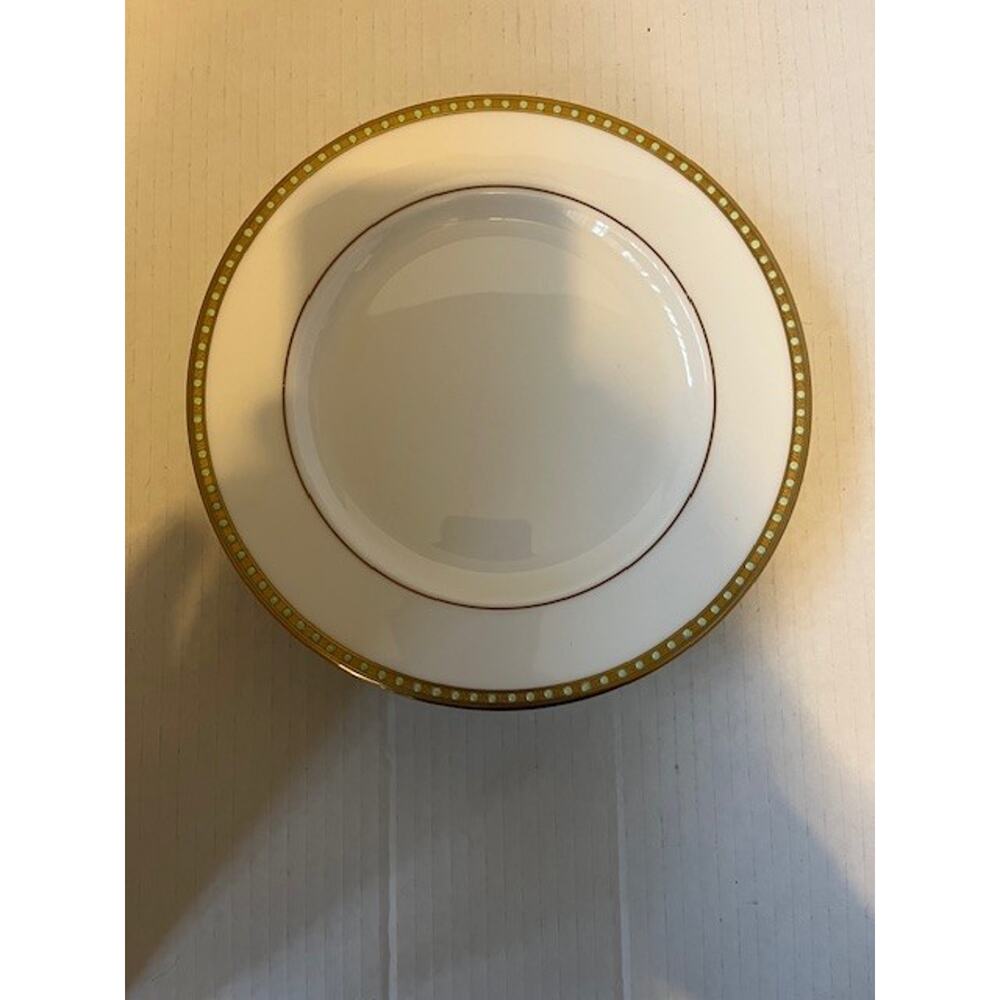 (6) Lenox Beaded Jewel 8” Salad Plate white color gold rim unused